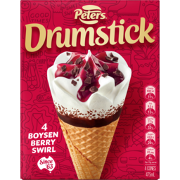 Photo of Peters Drumstick Boysenberry Swirl Ice Creams 4 Pack 475ml