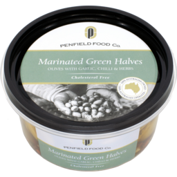 Photo of Penfield Food Co Green Halved Olives Marinated With Garlic Chilli & Herbs