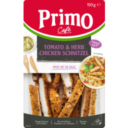 Photo of Primo Cafe Thick Cut Chicken Schnitzel Tomato & Herb 150g