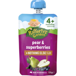 Photo of Raffertys Garden Pear & Superberries + Nothing Else 4+ Months Smooth Baby Food 120g