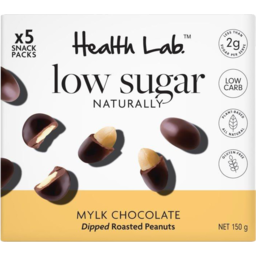 Photo of Health Lab Low Sugar Naturally Mylk Chocolate Dipped Roasted Peanuts 5 Pack 150g