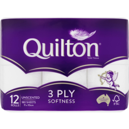 Photo of Quilton Unscented 3 Ply Toilet Tissue 12 Pack