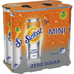 Photo of Sunkist Zero Sugar Orange Soft Drink Mini Cans Multipack Sugar Free 275ml X 6 Pack