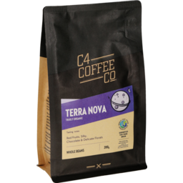 Photo of C4 Coffee Co. Terra Nova Organic Silky Red Fruits Milk Chocolate Floral Medium Roast Coffee Whole Bean 200g