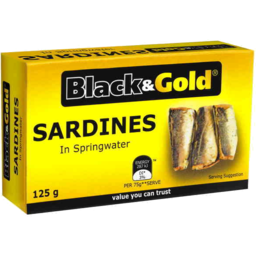Photo of Black & Gold Sardines In Springwater 125g