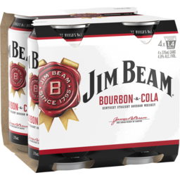 Photo of Jim Beam 4.8% Bourbon & Cola 4x440ml Cans