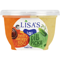 Photo of Lisa's 2 in 1 Hummus Dill Pickle & Sweet N Smokey BBQ Hummus 200g