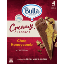 Photo of Bulla Creamy Classic Ice Cream Choc Honeycomb Cones