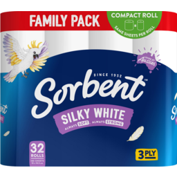 Photo of Sorbent Silky White 3 Ply Toilet Tissue 32 Pack