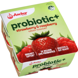 Photo of Anchor Probiotic Plus Yoghurt Strawberry & Raspberry Greek 4 Pack