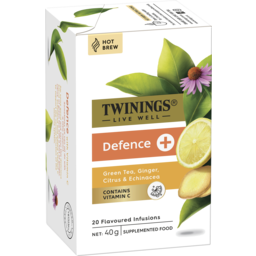 Photo of Twinings Live Well Defence+ Vit C Green Tea, Ginger, Citrus & Echinacea Tea Bags 20 Packs 40g 