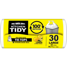 Photo of Big Black Sacks Kitchen Tidy Liners 100% Recycled Lemon White Large 30 Pack
