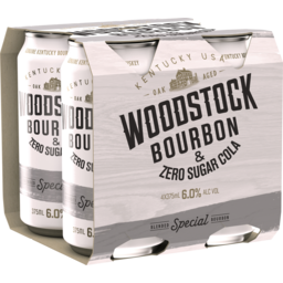 Photo of Woodstock Bourbon & Zero Sugar Cola 6% 4x375ml
