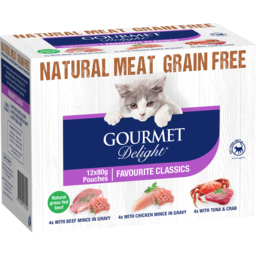 Photo of Gourmet Delight Favourite Classics Beef And Chicken Mince In Gravy And Tuna & Crab Cat Food