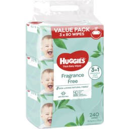 Photo of Huggies Thick Baby Wipes Fragrance Free 3x80 Pack 