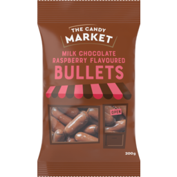 Photo of Candy Market Milk Chocolate Coated Raspberry Flavoured Bullets 200g