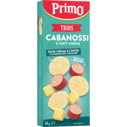 Photo of Primo Trios Sour Cream & Chives Flavoured Rice Crackers Cabanossi & Tasty Cheese