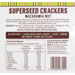 Photo of Creative Cooking Gluten Free Superseed Crackers Macadamia Nut