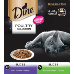 Photo of Dine Poultry Selection Slices With Tender Turkey & With Succulent Chicken Cat Food Trays Multipack 14x85g