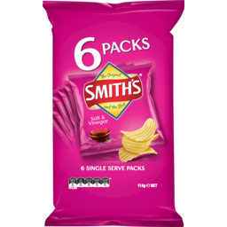 Photo of Smiths Salt & Vinegar Crinkle Cut Chips 6 Pack 114g