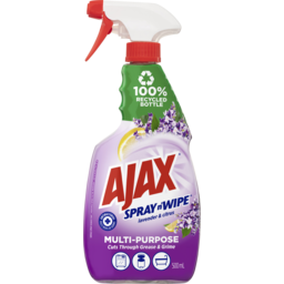 Photo of Ajax Spray N' Wipe Multi-Purpose Cleaner Trigger, Antibacterial Disinfectant, 500ml, Lavender & Citrus Surface Spray, Household Grade 500ml