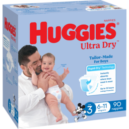 Photo of Huggies Ultra Dry Nappies For Boys 6-11kg Size 3 90 Pack