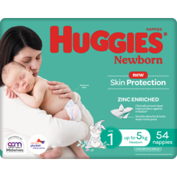 Photo of Huggies Newborn For Boys & Girls Up To 5kg Size 1 Nappies 54 Pack