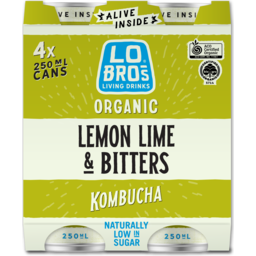 Photo of Lo Bros Kombucha Lemon Lime & Bitters 4.0x250m