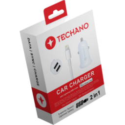 Photo of TECHANO CAR CHARGER DUAL PORT USB-A + LIGHTNING CABLE
