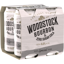 Photo of Woodstock Bourbon & Zero Sugar Cola 6.0% 4 X 375ml Can 375ml