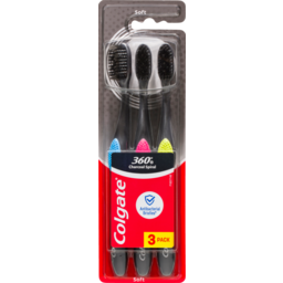 Photo of Colgate 360 Charcoal Manual Toothbrush, 3 Pack, Soft Spiral Antibacterial Bristles, Whole Mouth Clean