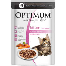 Photo of Optimum Kitten 2-12 Months With Salmon Chunks In Jelly Cat Food Pouch