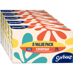 Photo of Sorbent Everyday 3 Ply Facial Tissues Value Pack 5x70 Pack