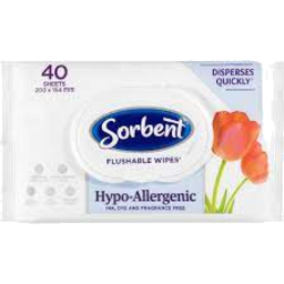 Photo of Sorbent Flushable Wipes Hypo-Allergenic 40 Sheets 