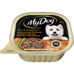 Photo of My Dog Home Delights Wet Dog Food With Slow Cooked Turkey, Rice & Mixed Vegetables 100g Tray 