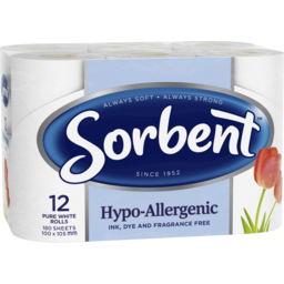 Photo of Sorbent Hypo-Allergenic Toilet Tissue Rolls 12 Pack 