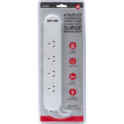 Photo of Power 4 Outlet Powerboard With 2 Usb Charge Ports And Surge Protection Single Pack