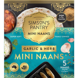 Photo of Simson's Pantry Mini Naan Garlic & Herb 5pk 225gm