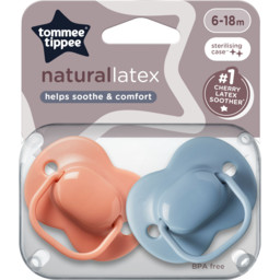 Photo of Tommee Tippee Cherry Latex Soother, 6-18 Months, Pack Of 2 Soothers With 100% Natural Latex Baglet 6m