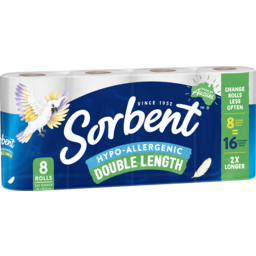 Photo of Sorbent Hypo-Allergenic Double Length Toilet Tissue 8 Pack 