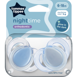 Photo of Tommee Tippee Nighttime Soother, 6-18 Months, 2 Pack Of Glow In The Dark Soothers With Reusable Steriliser Pod 2x6m