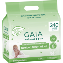 Photo of Gaia Natural Baby Bamboo Baby Wipes 3 X 80 Pack 80.0x3