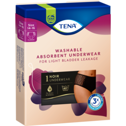 Photo of Tena Women's Washable Absorbent Underwear Classic Black Size 14-16 (L) 1 Pack 16pk