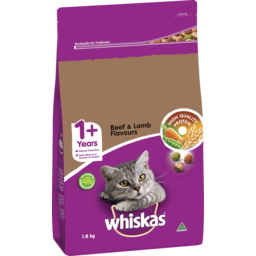 Photo of Whiskas 1+ Years Adult Dry Cat Food Beef & Lamb Flavours Bag 1.8kg