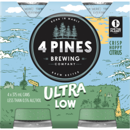 Photo of 4 Pines Brewing Company Ultra Low Alcohol Beer 4x375ml