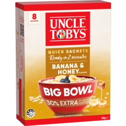 Photo of Uncle Tobys Rolled Oats Quick Sachet Banana & Honey Big Bowl 8 Pack