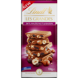 Photo of Lindt Les Grandes 34% Hazelnut & Raisin Milk Chocolate Block