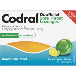Photo of Codral Antibacterial + Anaesthetic Lime & Lemon Flavour Lozenges 36 Pack