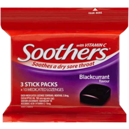 Photo of Soothers Blackcurrant Sore Throat Lozenes + Vitamin C 3x Pack 120g