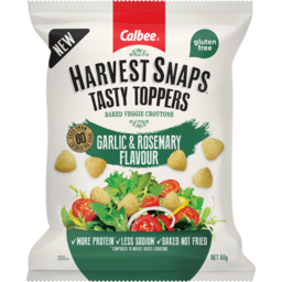 Photo of Calbee Harvest Snaps Tasty Toppers Garlic Rosemary Baked Veggie Croutons 60g